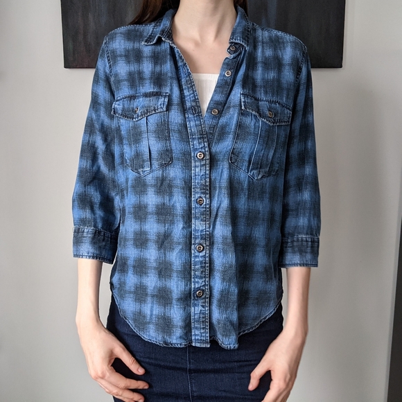 &DENIM Blue Black Plaid Button Up - Picture 4 of 4
